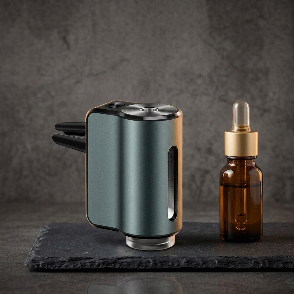 Maonoal M9 metal essential oil diffuser, photorealistic dark-premium packshot