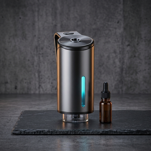Maonoal M22 metal car aromatherapy diffuser, photorealistic dark-premium packshot