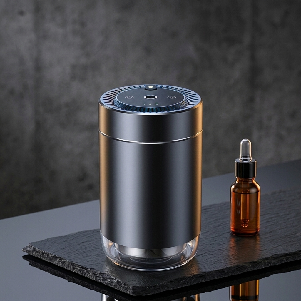Maonoal M68 aroma essential oil diffuser, photorealistic dark-premium packshot