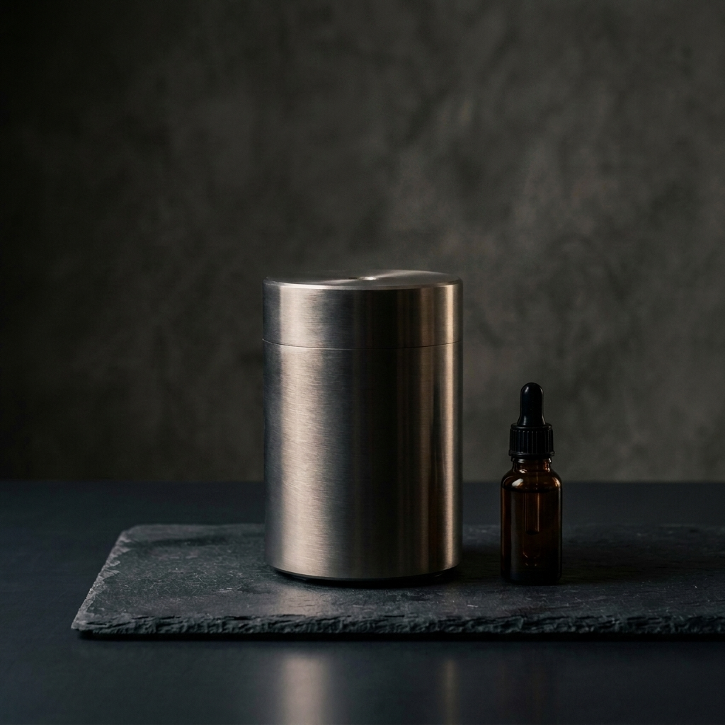 V-Rising portable smart ultrasonic car diffuser, photorealistic dark-premium packshot