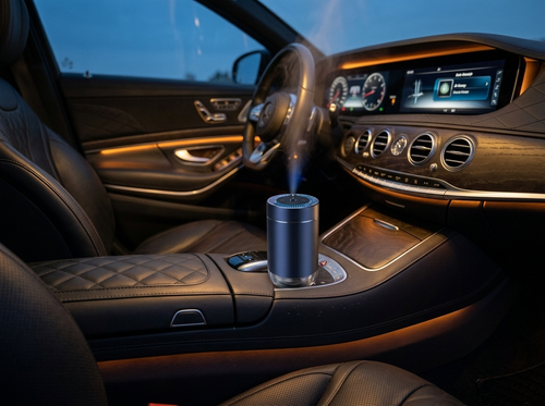 Maonoal M9 Custom car aroma diffuser in use in a luxury cabin at night