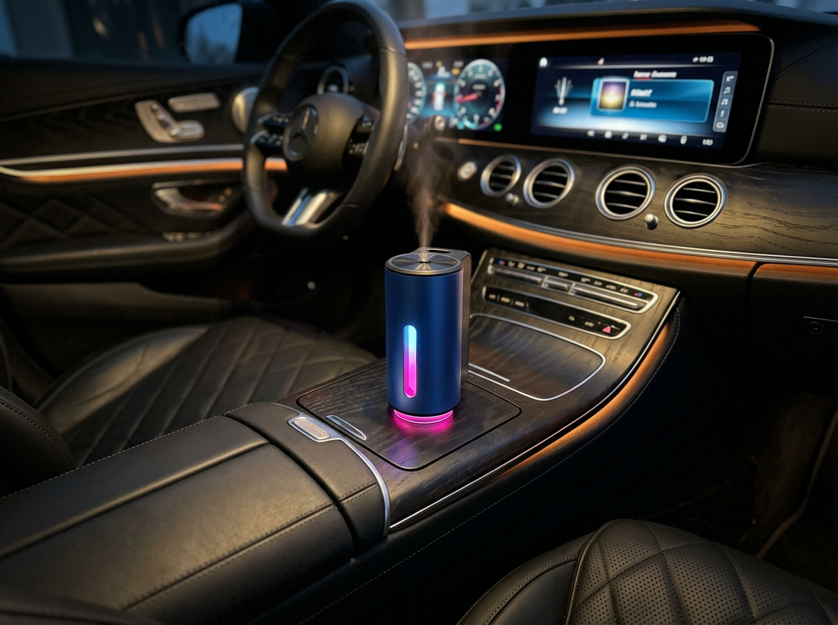 Maonoal M22 scent diffuser machine in use in a luxury cabin at night