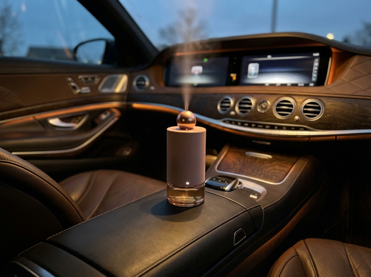 Siweiyi mini metal car diffuser in use in a luxury cabin at night