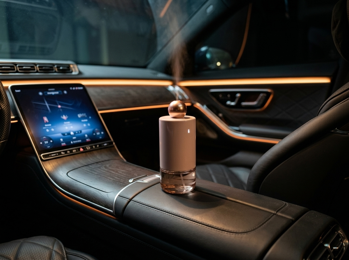 Siweiyi CE luxury mini car aroma diffuser in use in a luxury cabin at night