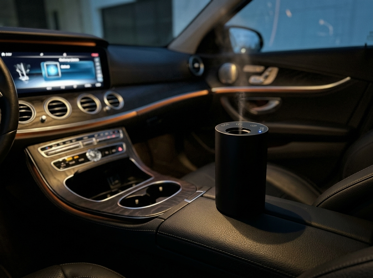 Siweiyi mini Type-C silent diffuser in use in a luxury cabin at night